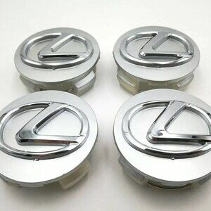 4x 62mm Glossy Silver Lexus Wheel Center Caps | Rim Hub Cover Set for IS ES RX